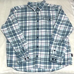Patagonia Men's Blue and Yellow Plaid Shirt